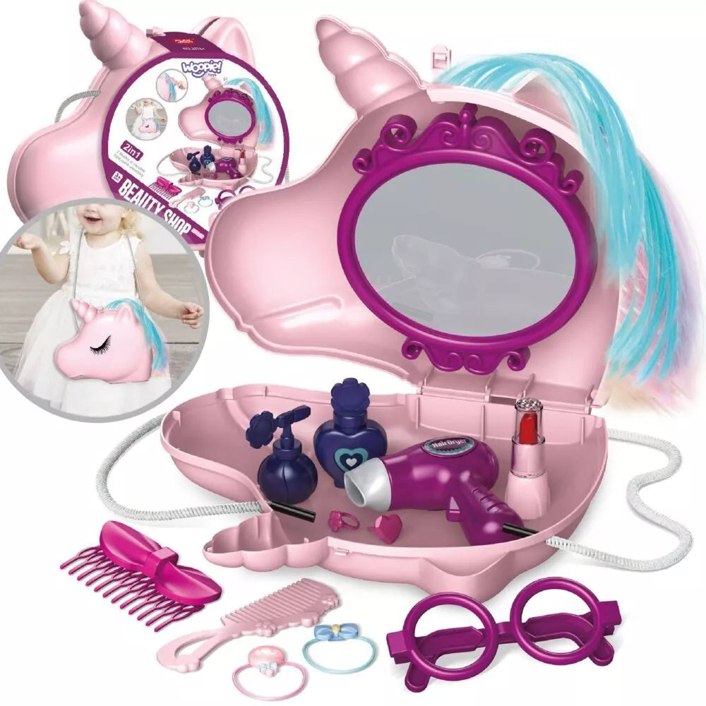 Tualetinis staliukas mergaitėms 2in1 Grožio salonas Unicorn krepšyje